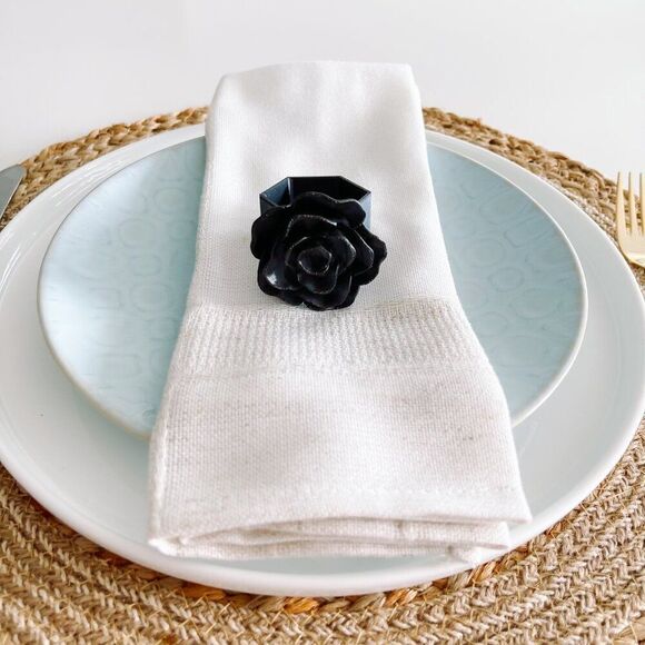 Elegant Rose Napkin Rings – Black Satin- Handmade - Wedding Party Event Planner - Picture 7 of 13